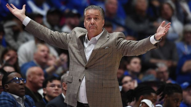 John Calipari reacts to a call during the SEC tournament.